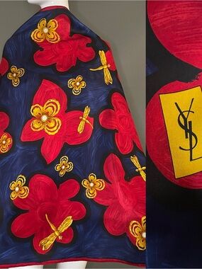 Gorg YSL Yves Saint Laurent Silk Scarf Large 34 In Excellent Condition